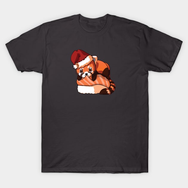 Red Panda Salmon Sushi Christmas T-Shirt by Myanko